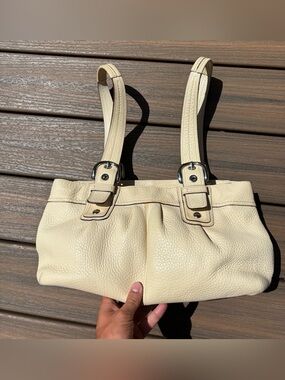 Coach Chelsea Pleated Pebble Leather Satchel Cream F13732